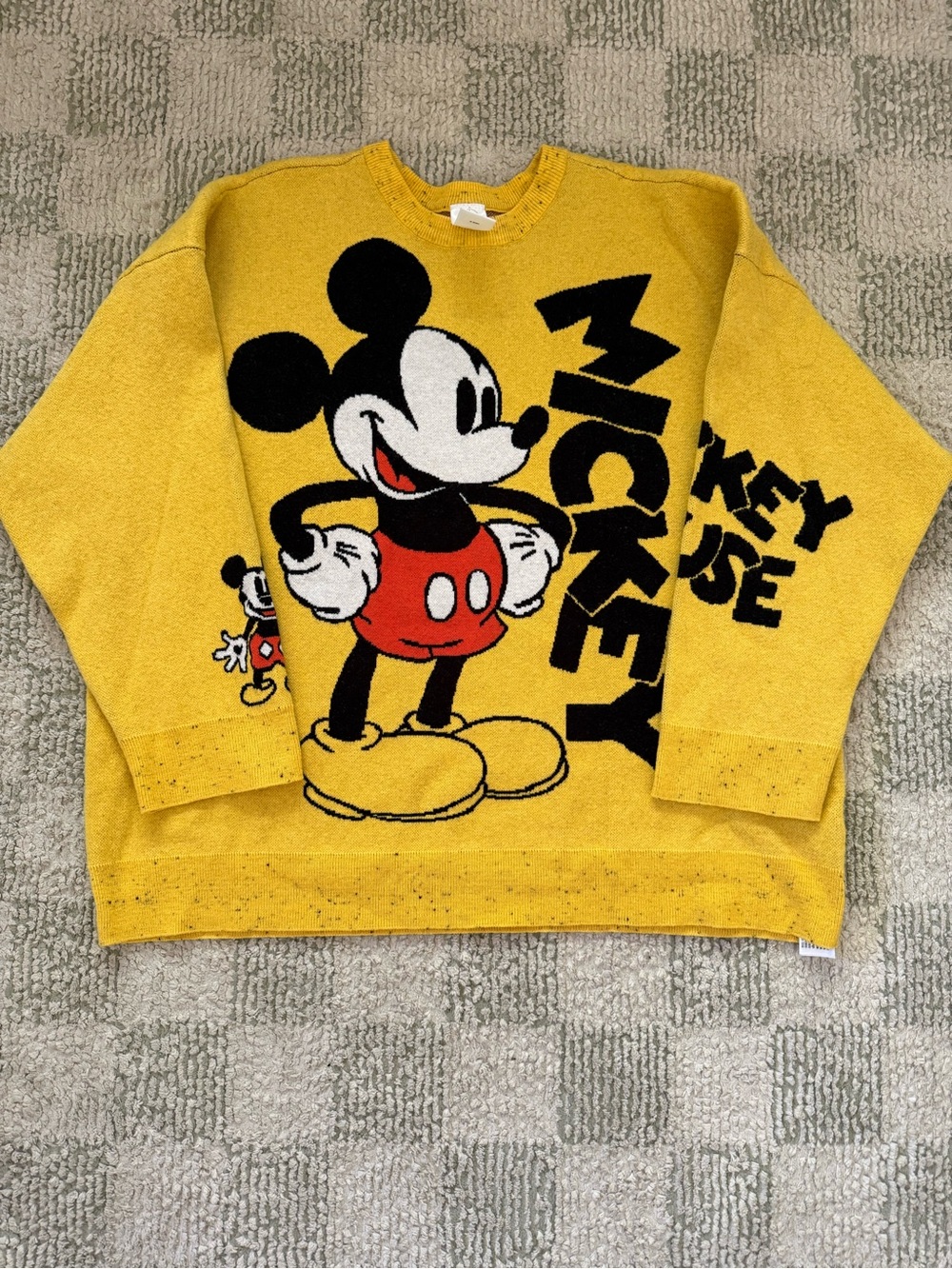 Disney Yellow Mickey Mouse Crewneck Sweater with Graphic